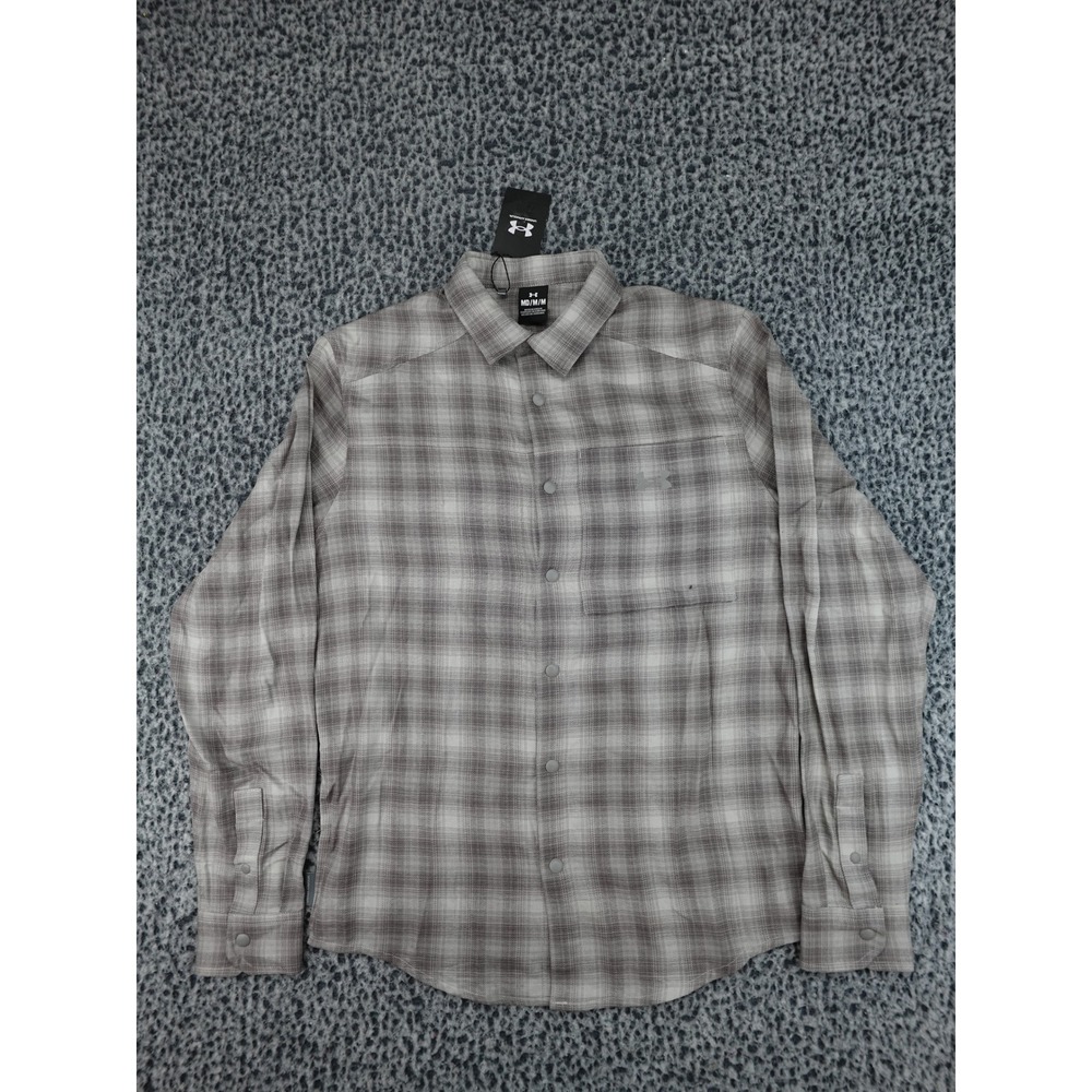 Under Armour Tradesman Flex Flannel Mens Medium Gray Plaid Snap Shirt 1372600